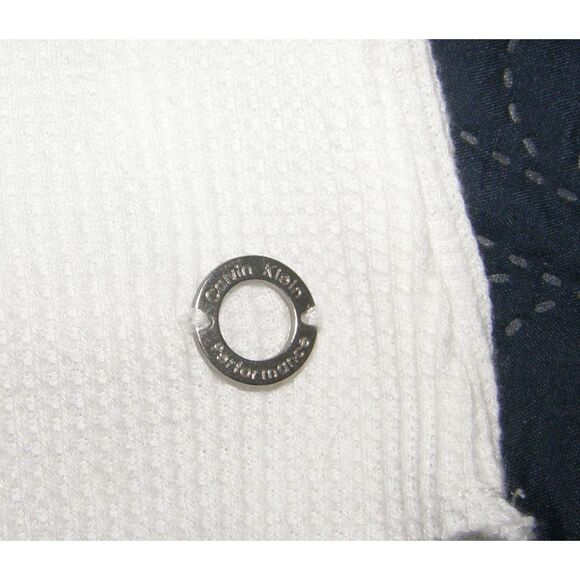 CALVIN KLEIN Ivory White Sz Large Logo Stretchy Thermal Waffle Turtleneck Shirt - Picture 3 of 3